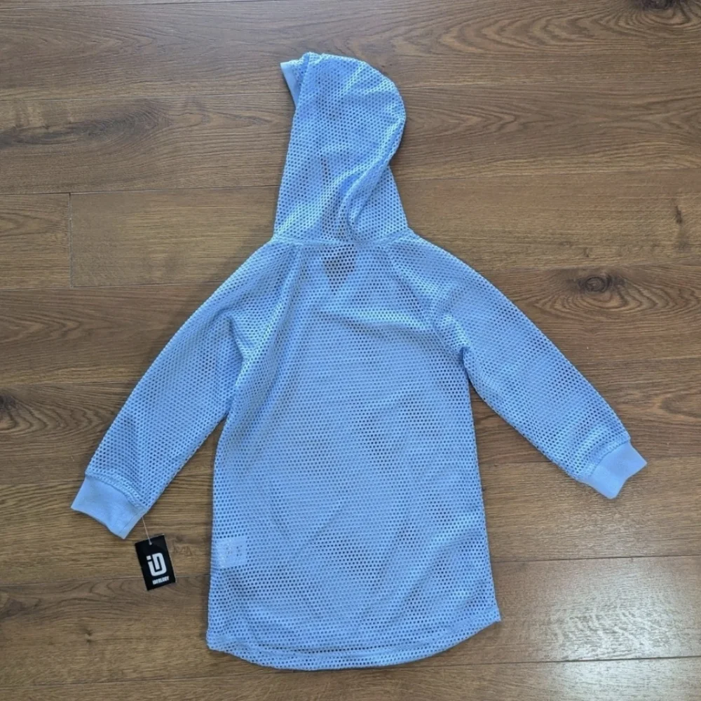 Ideology Hooded Mesh Long Sleeve Swim Cover Up Light Blue Girls 5 NWT